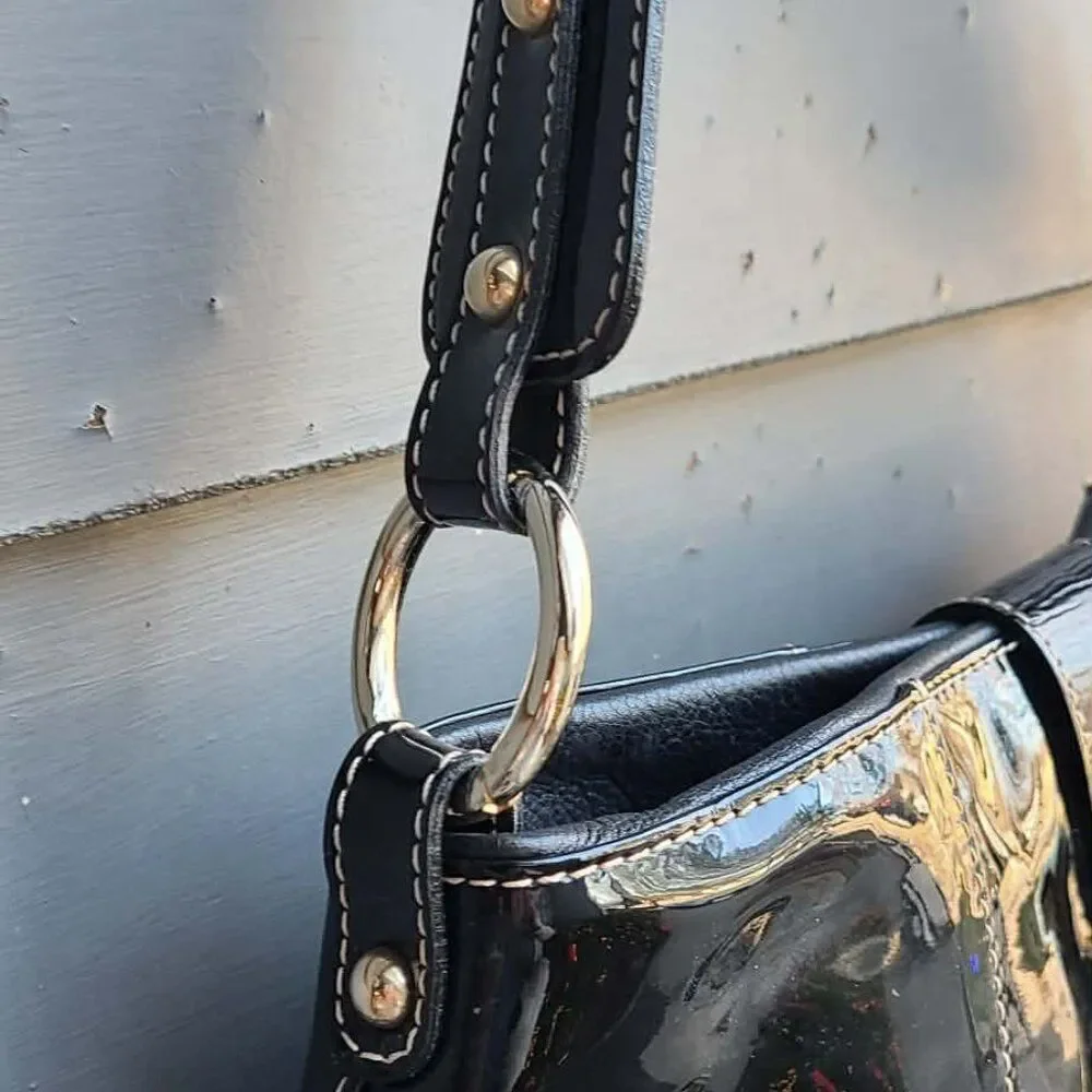 Angelo Carbotti Black Patent Leather Shoulder Bag EUC